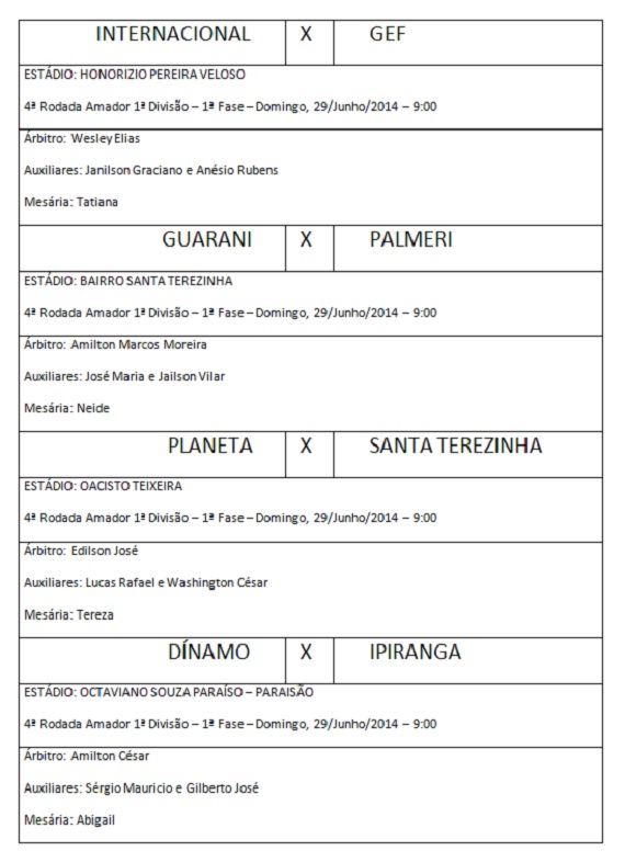 Escala Arbitragem 4ª rodada Amadorão 1